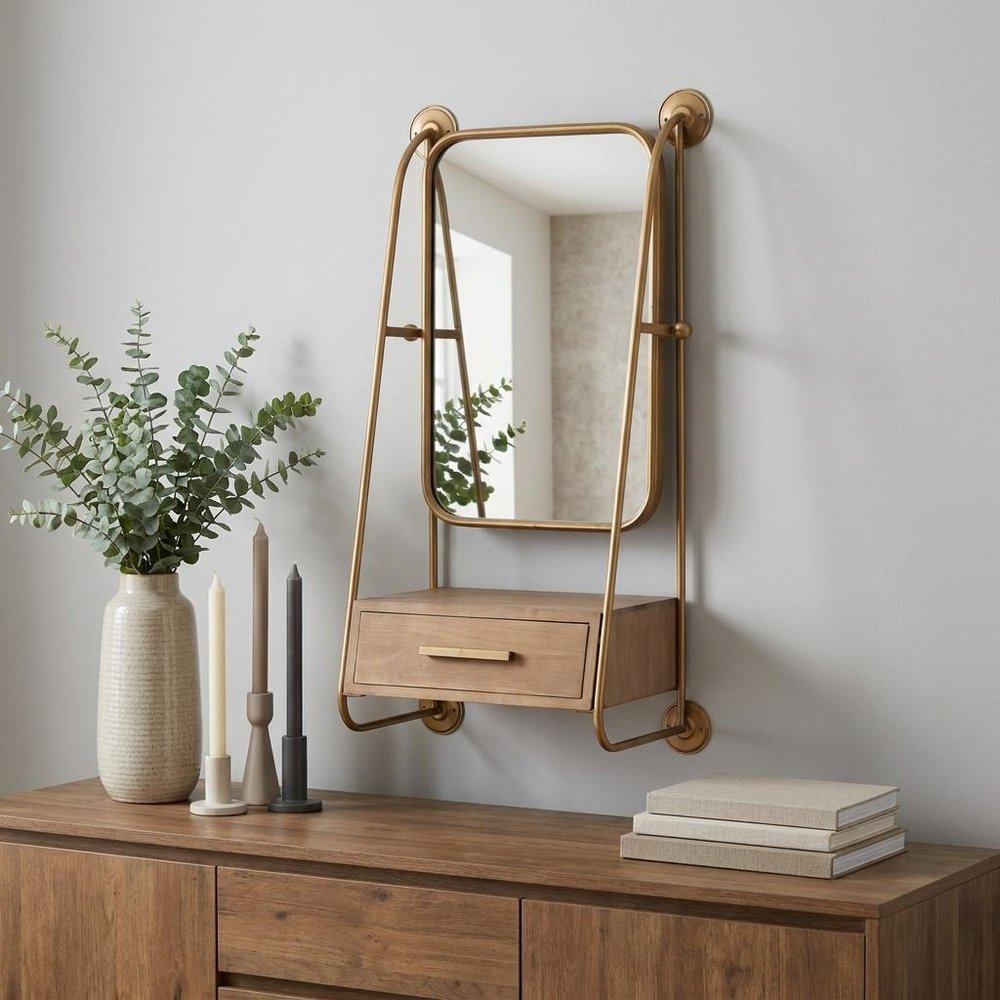 36" Gold Steel Framed Accent Mirror HomeRoots