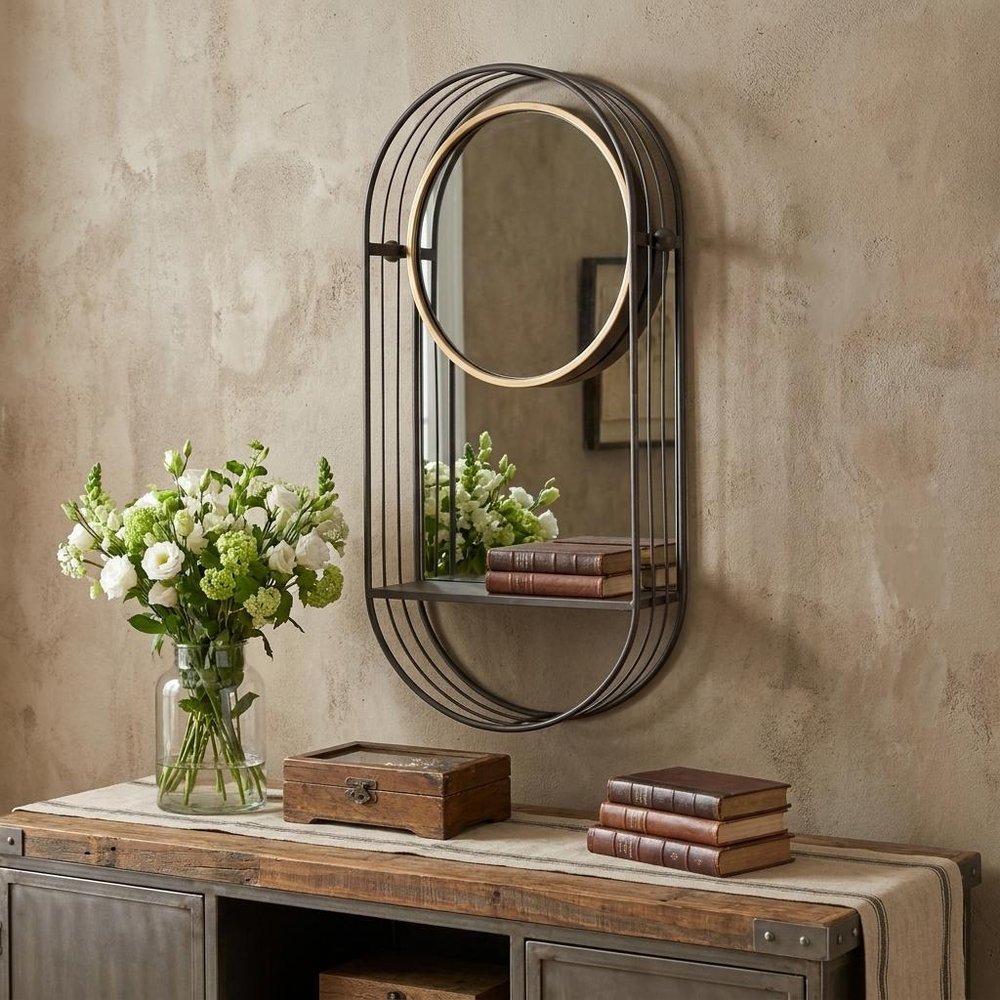 Industrial Gray Mirror Shelf HomeRoots