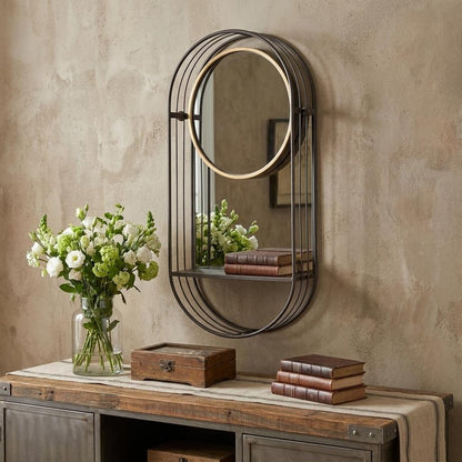 Industrial Gray Mirror Shelf HomeRoots