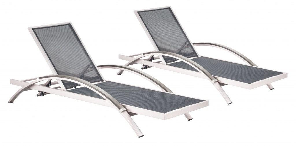 30" Set of Two Silver Metal Indoor Outdoor Chaise Lounge - FurniFindUSA
