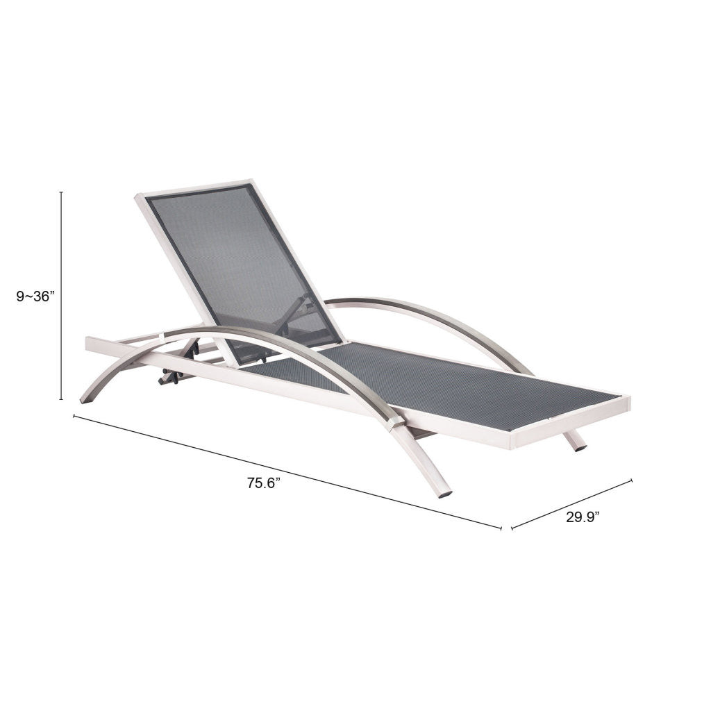 Set of Two 30" Gray and Silver Aluminum Indoor Outdoor Chaise Lounge