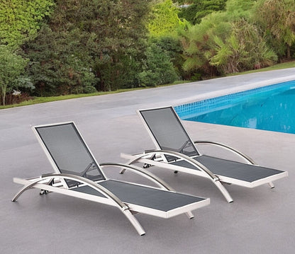 Set of Two 30" Gray and Silver Aluminum Indoor Outdoor Chaise Lounge
