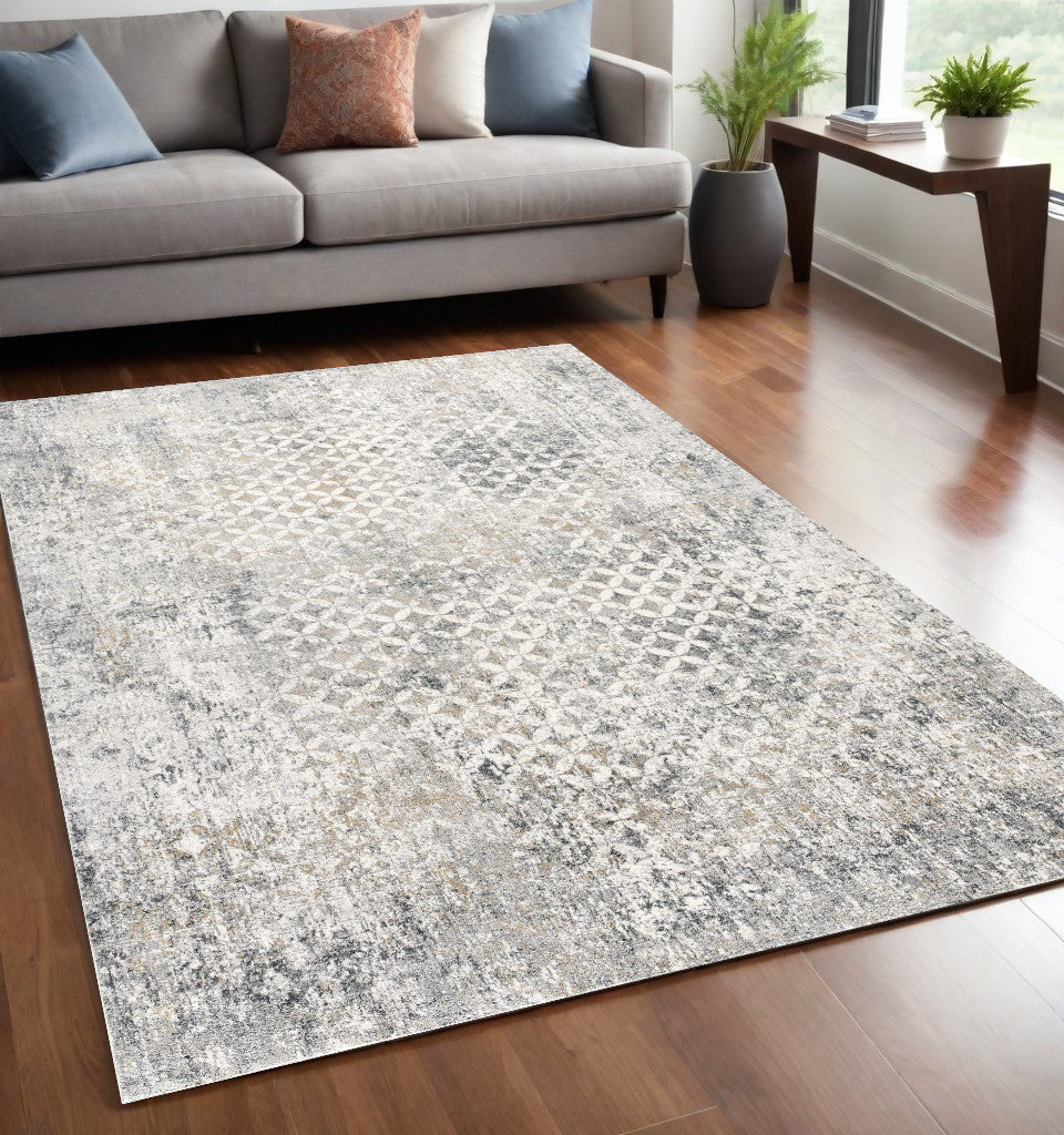 4' X 6' Gray And Ivory Distressed Area Rug