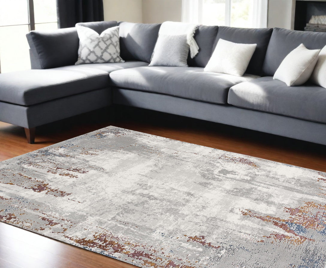 4' X 6' Gray And Ivory Modern Abstract Area Rug