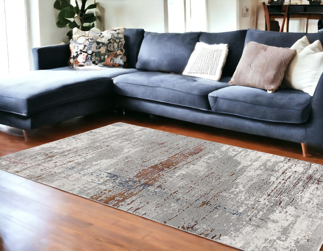 4' X 6' Gray And Brown Abstract Scraped Area Rug