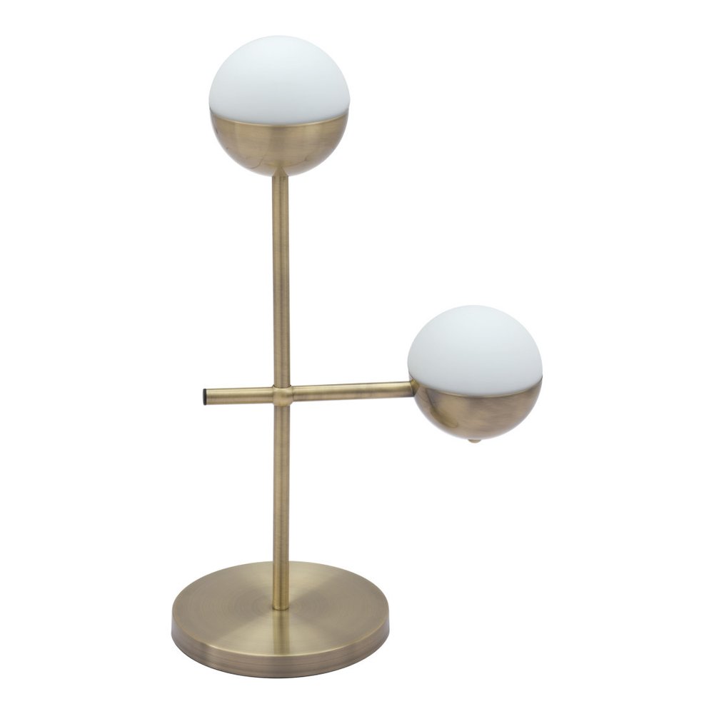 69" Brass Metal Bedside Table Lamp With Off White Globe Shade — view 6