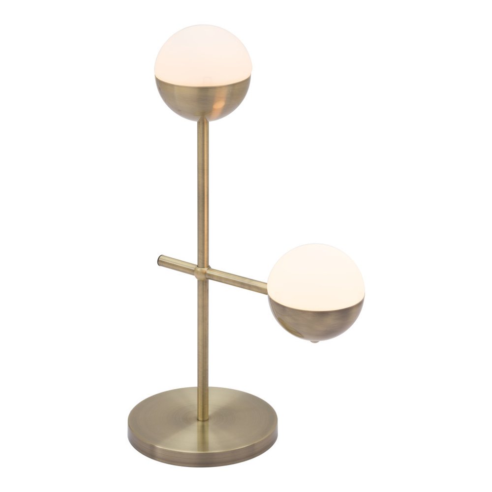 69" Brass Metal Bedside Table Lamp With Off White Globe Shade — view 7