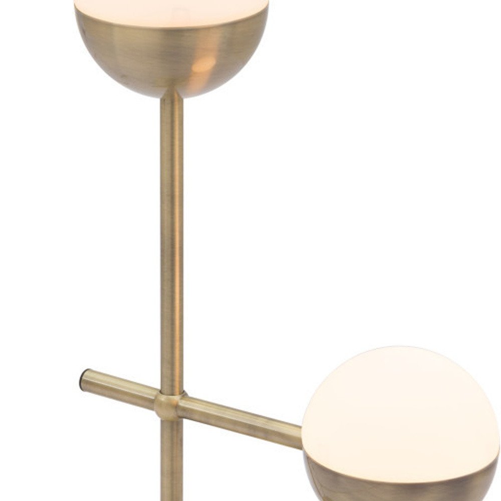 69" Brass Metal Bedside Table Lamp With Off White Globe Shade — view 4