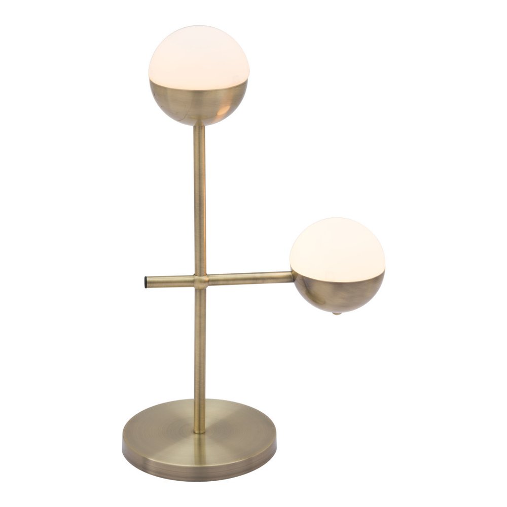 69" Brass Metal Bedside Table Lamp With Off White Globe Shade — view 5