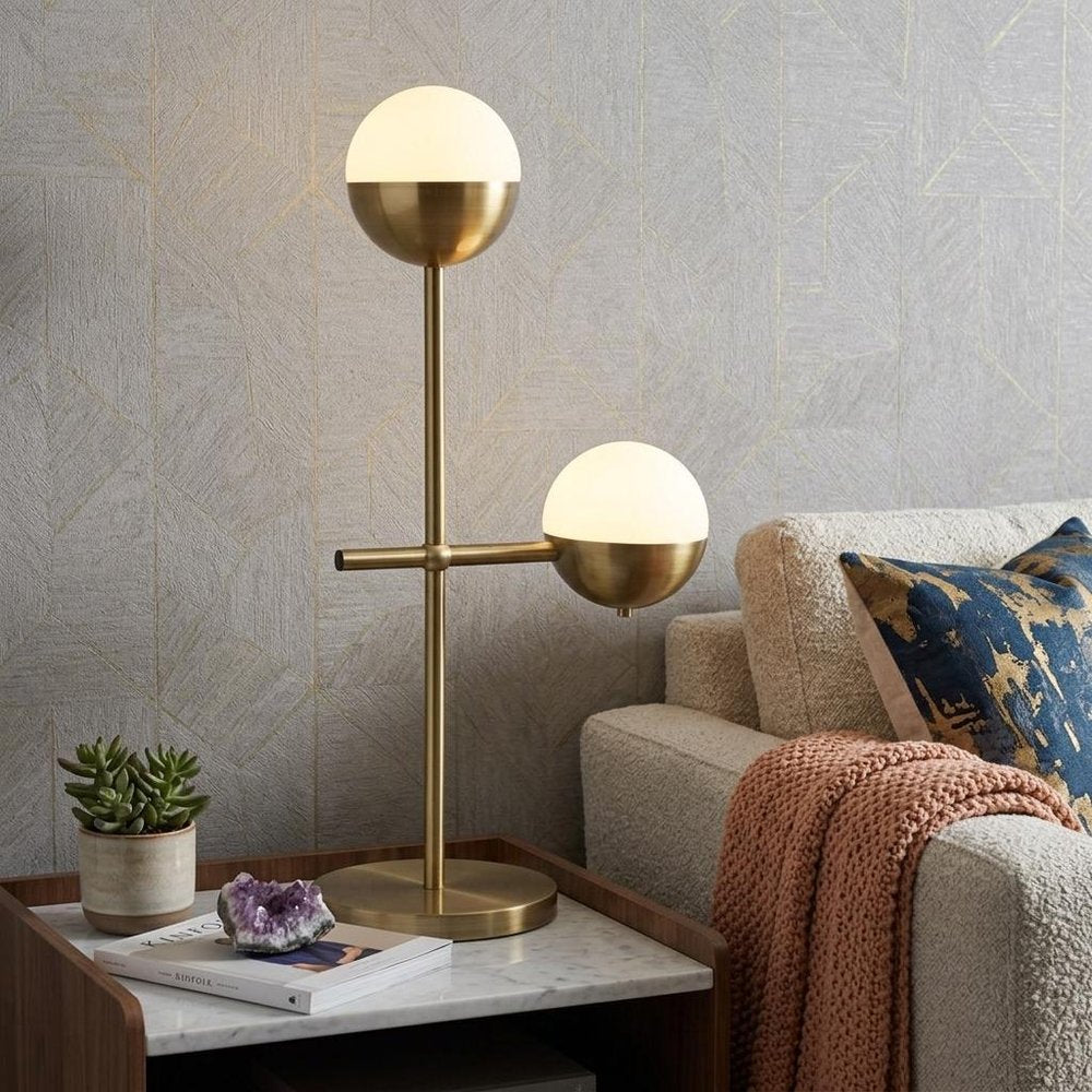 69" Brass Metal Bedside Table Lamp With Off White Globe Shade HomeRoots