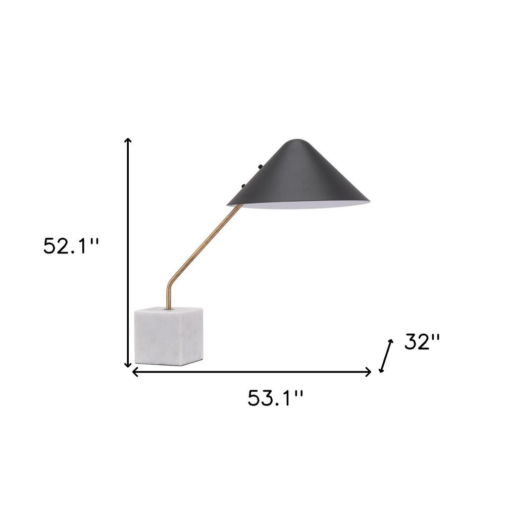 52" White Metal Bedside Table Lamp With Black Cone Shade — view 3