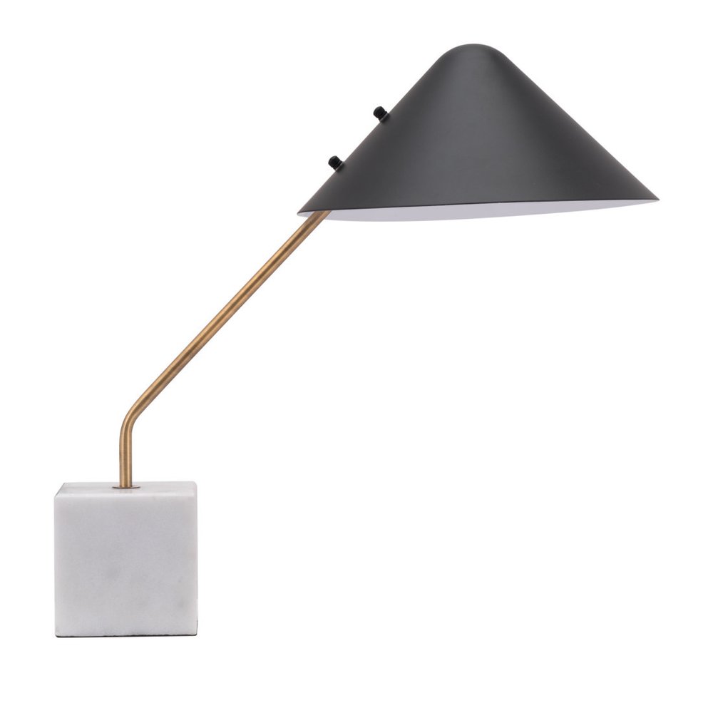 52" White Metal Bedside Table Lamp With Black Cone Shade — view 5
