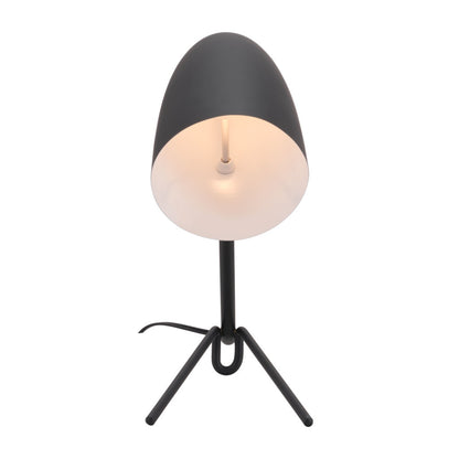 38" Black Metal Bedside Table Lamp With Black Dome Shade