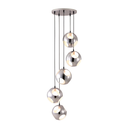 Silver Kitchen Island Five Light Metal Dimmable Ceiling Light