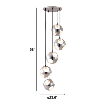 Silver Kitchen Island Five Light Metal Dimmable Ceiling Light