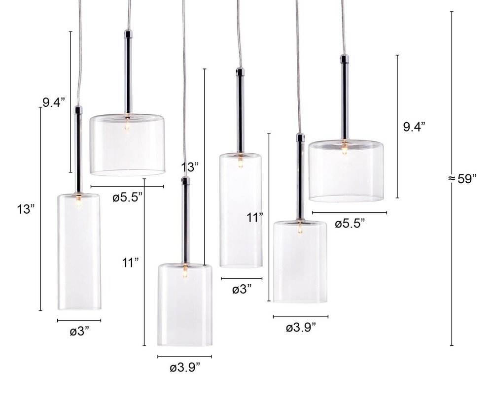 Silver Kitchen Island Six Light Metal LED Ceiling Light With Shades HomeRoots