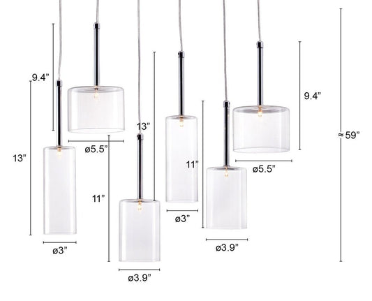 Silver Kitchen Island Six Light Metal LED Ceiling Light With Shades HomeRoots