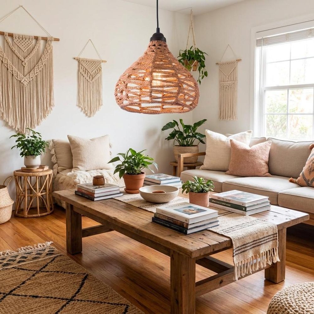 Natural Lantern Metal Dimmable Ceiling Light With Natural Shades