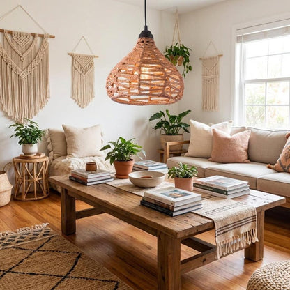 Natural Lantern Metal Dimmable Ceiling Light With Natural Shades