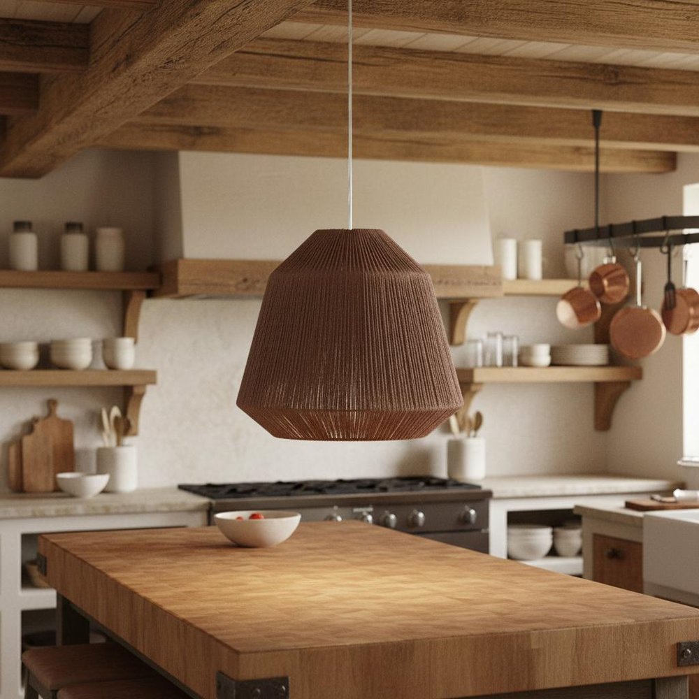 Brown Woven Paper String Hanging Pendent Lamp — view 4