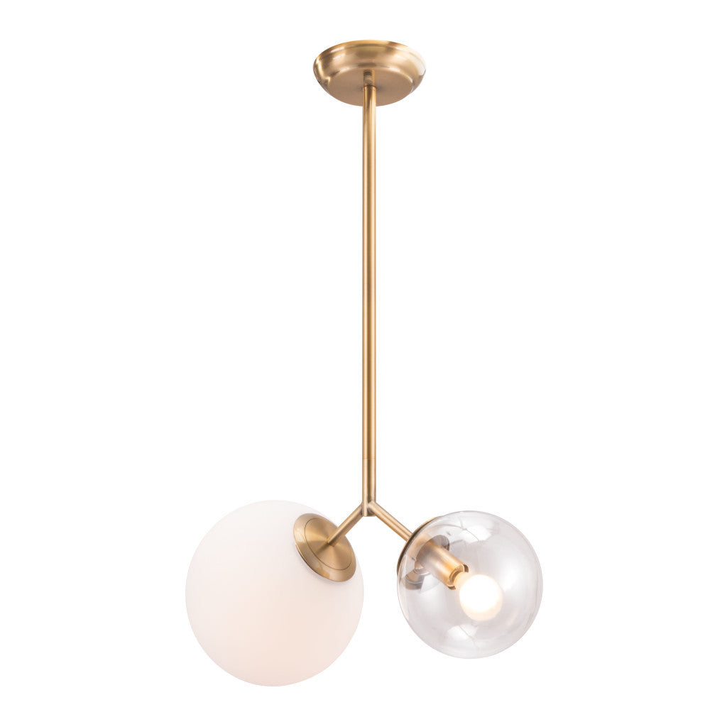 Gold Shaded Two Light Metal Dimmable Ceiling Light With White Shades