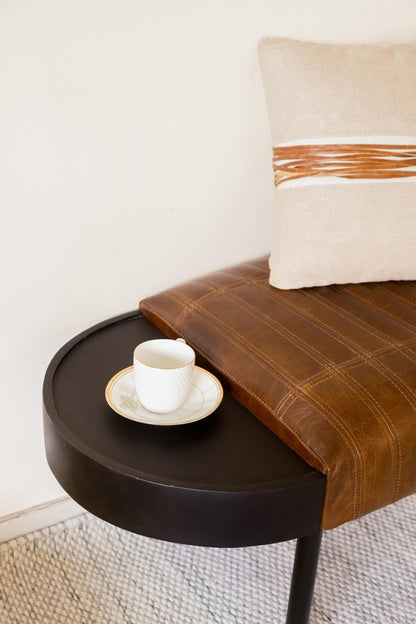 Warm Brown Leather And Solid Wood Bench HomeRoots