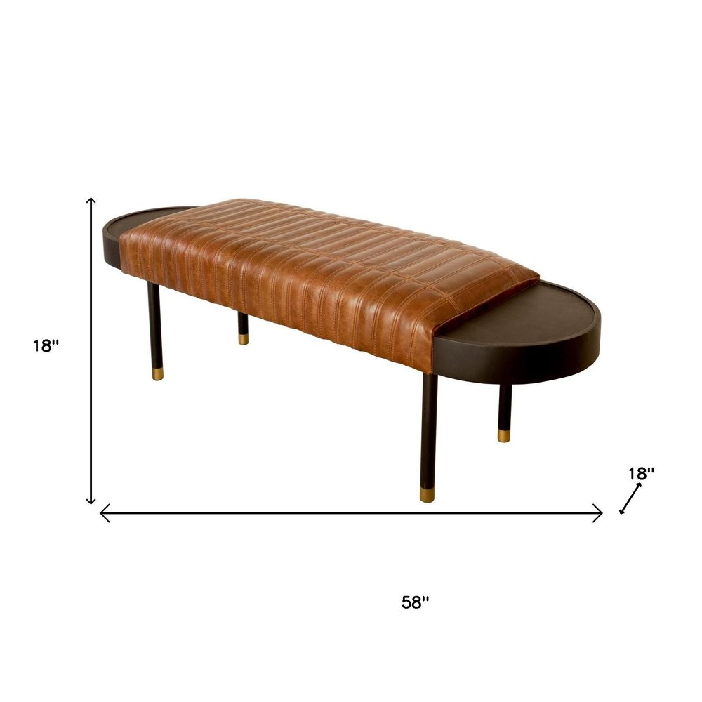 Warm Brown Leather And Solid Wood Bench HomeRoots