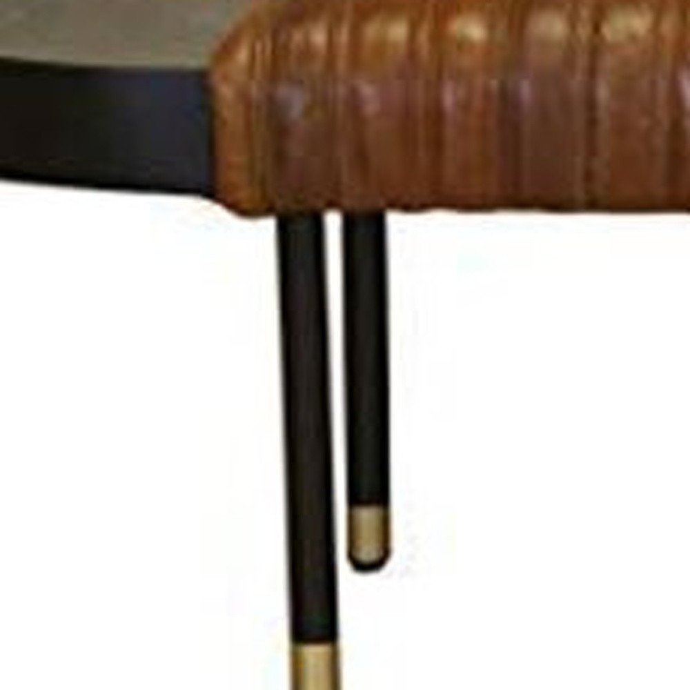Warm Brown Leather And Solid Wood Bench HomeRoots