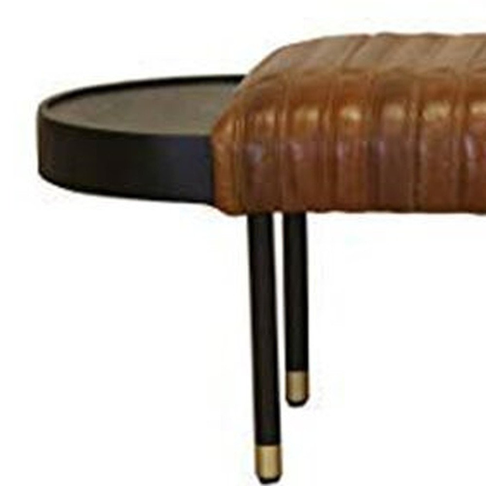 Warm Brown Leather And Solid Wood Bench HomeRoots