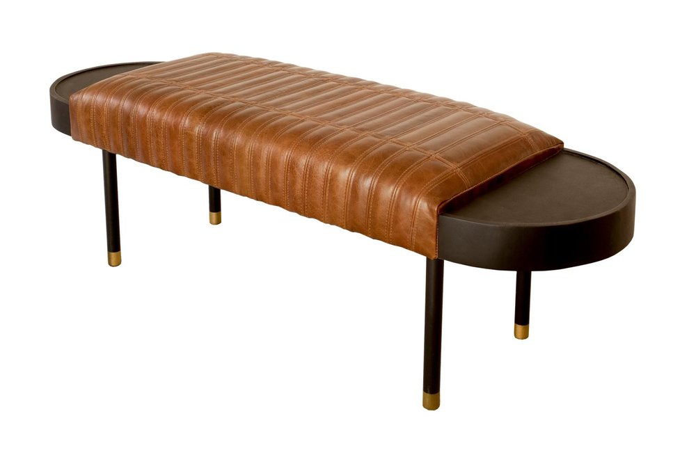 Warm Brown Leather And Solid Wood Bench HomeRoots