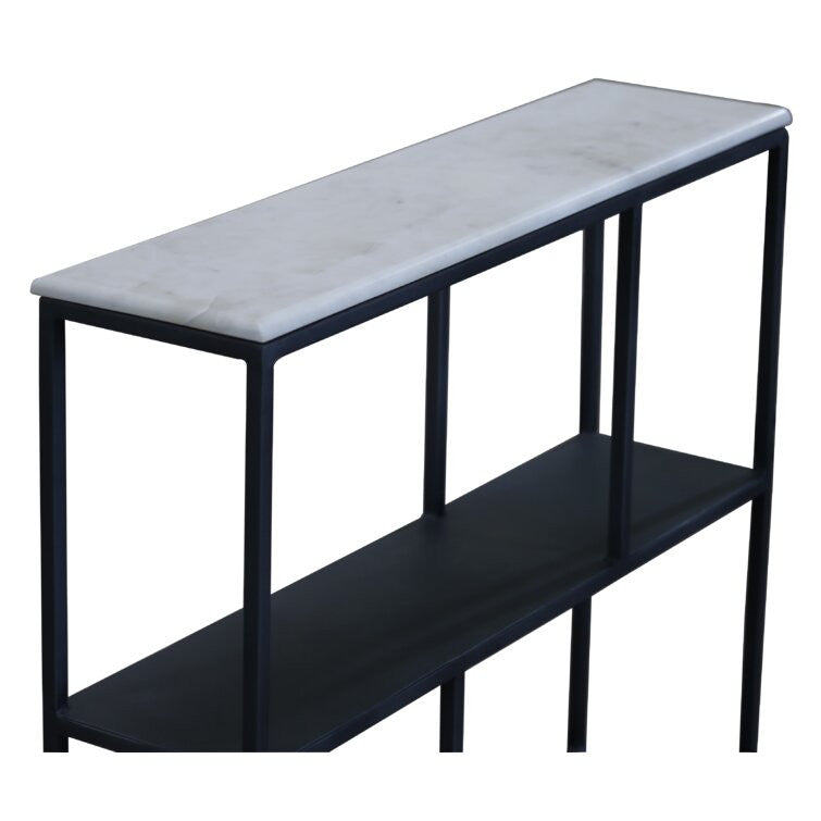 30" Black and White Iron Three Tier Geometric Bookcase HomeRoots