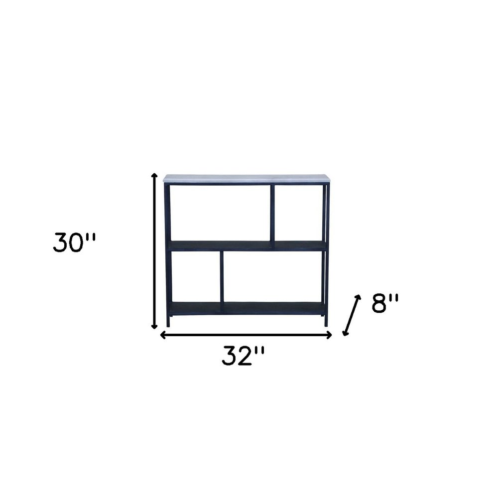 30" Black and White Iron Three Tier Geometric Bookcase — view 3