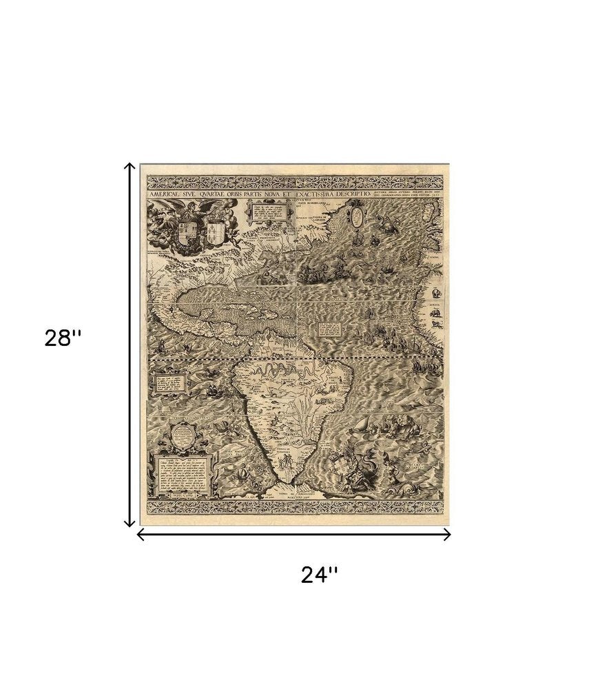 Vintage 1598 Map Of The Americas Unframed Print Wall Art