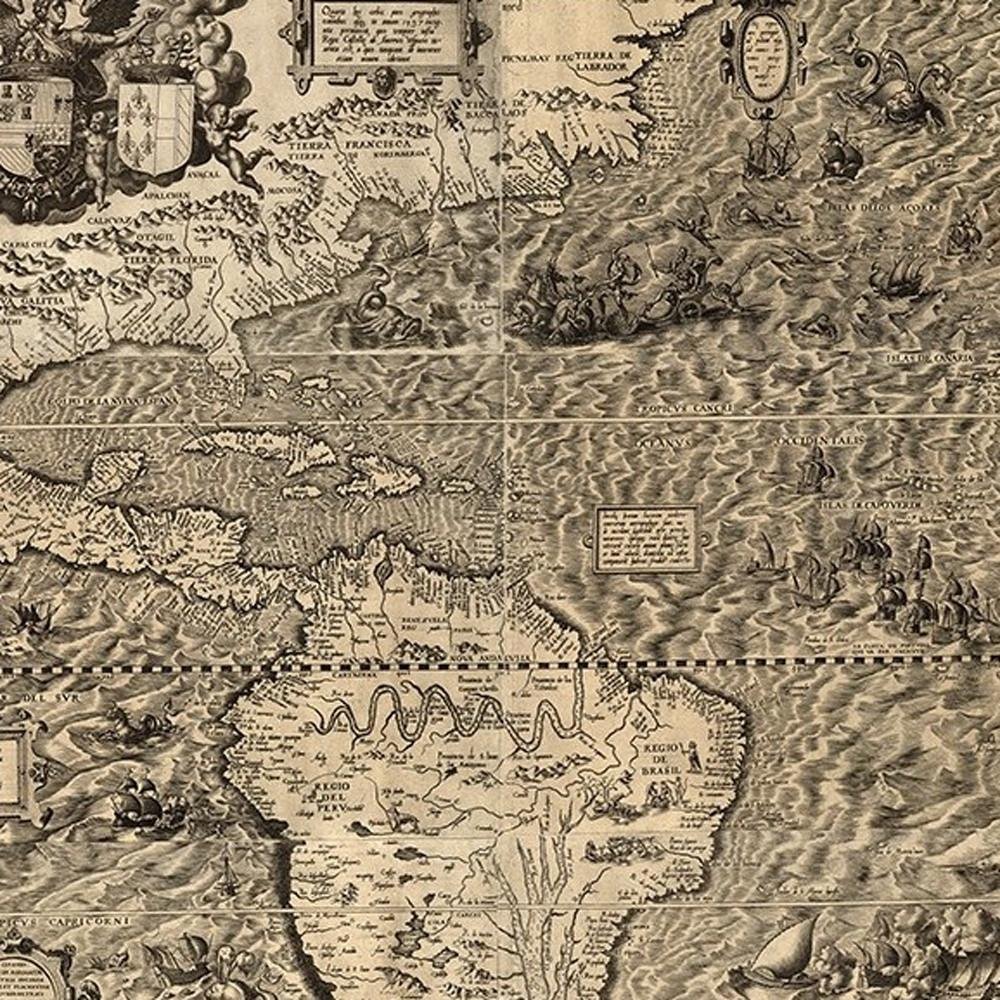 Vintage 1598 Map Of The Americas Unframed Print Wall Art — view 4