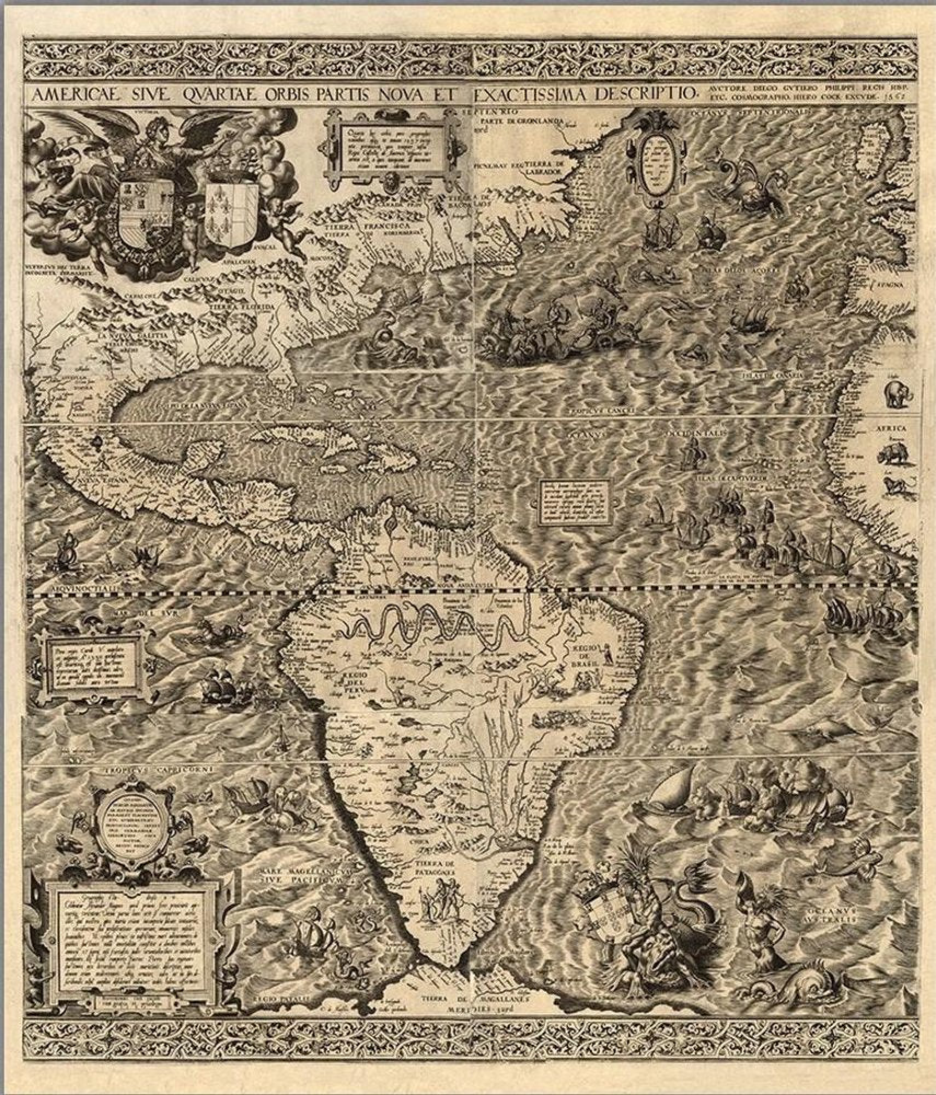 Vintage 1598 Map Of The Americas Unframed Print Wall Art — view 2