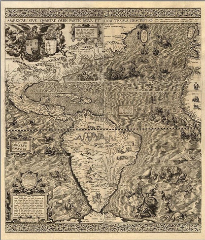 Vintage 1598 Map Of The Americas Unframed Print Wall Art