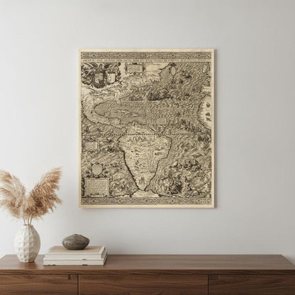 Vintage 1598 Map Of The Americas Unframed Print Wall Art