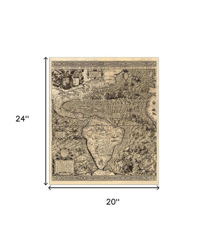 Vintage 1598 Map Of The Americas Unframed Print Wall Art