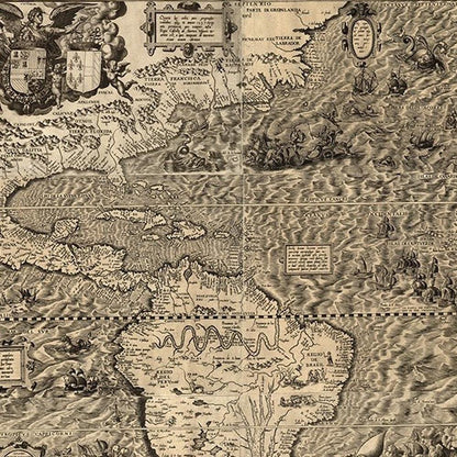 Vintage 1598 Map Of The Americas Unframed Print Wall Art