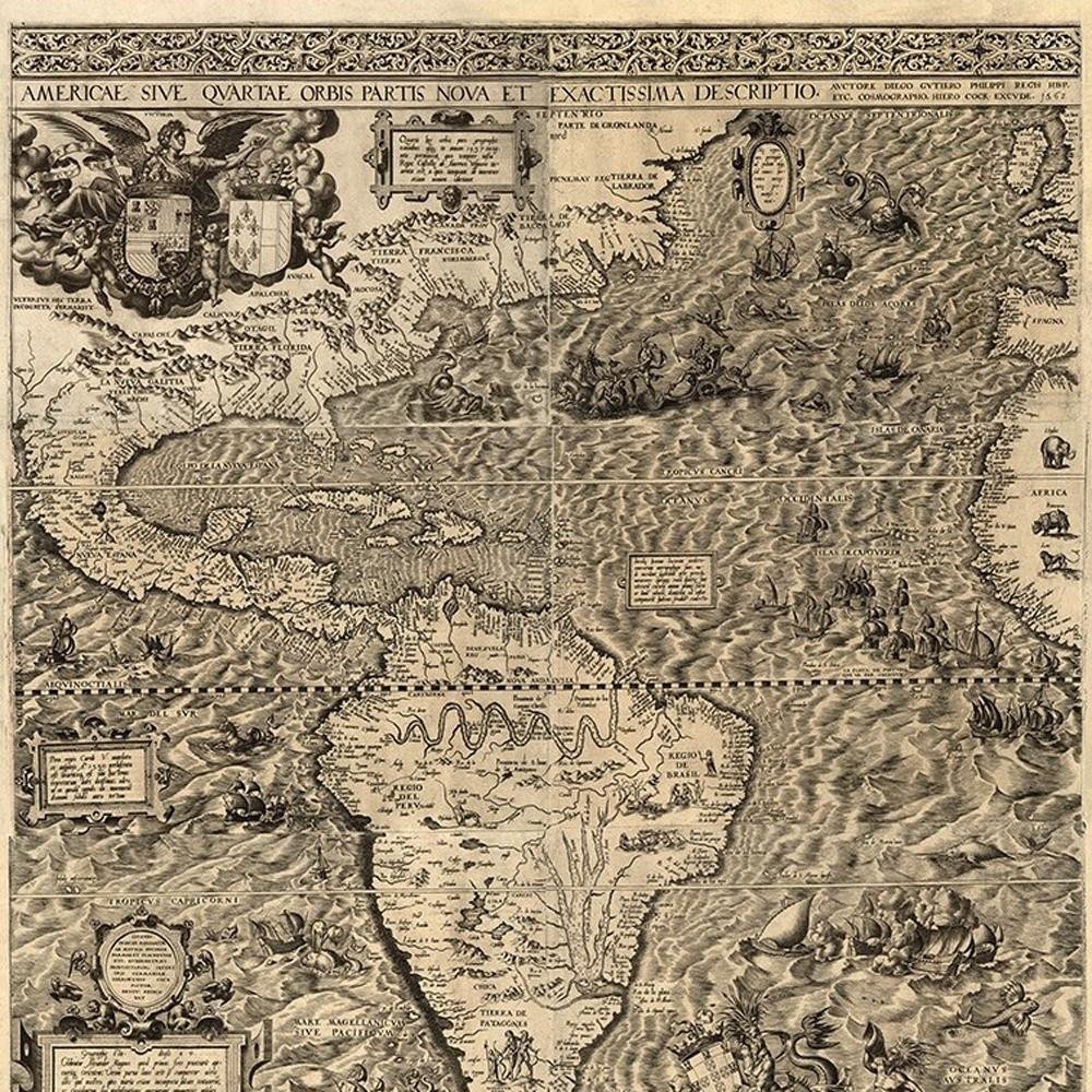 Vintage 1598 Map Of The Americas Unframed Print Wall Art — view 17