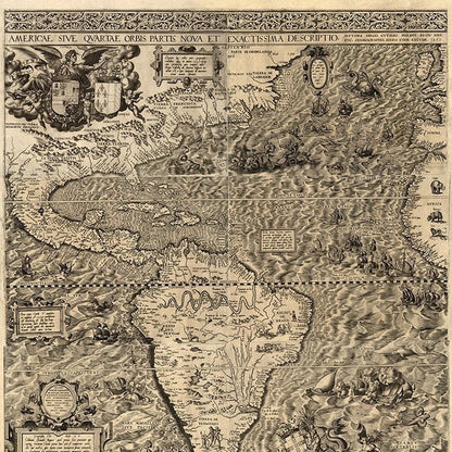 Vintage 1598 Map Of The Americas Unframed Print Wall Art