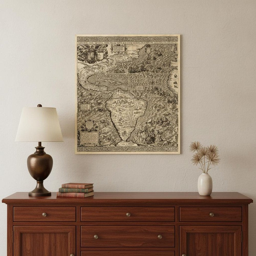 Vintage 1598 Map Of The Americas Unframed Print Wall Art