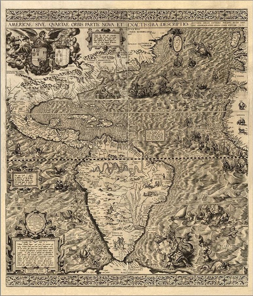 Vintage 1598 Map Of The Americas Unframed Print Wall Art — view 14