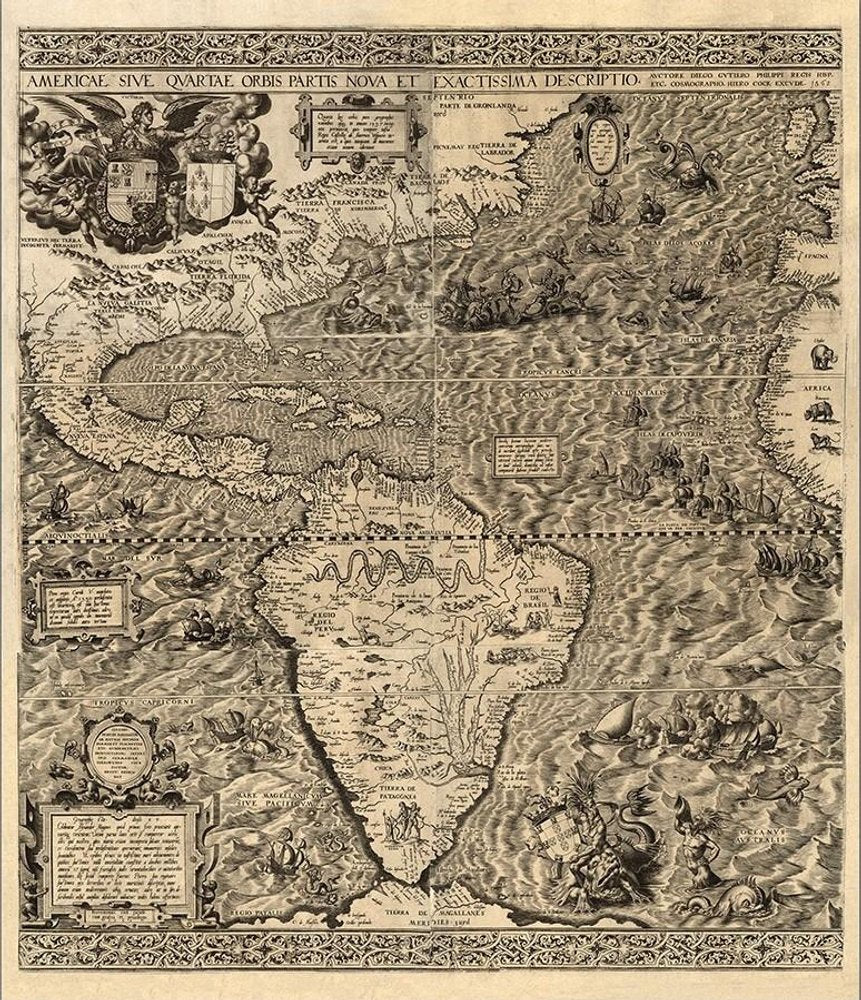 Vintage 1598 Map Of The Americas Unframed Print Wall Art — view 19