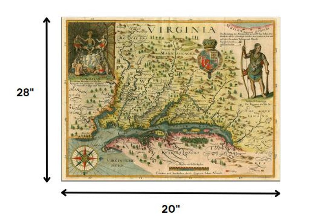 24" X 32" Map Of Virginia C1627 Vintage  Poster Wall Art HomeRoots