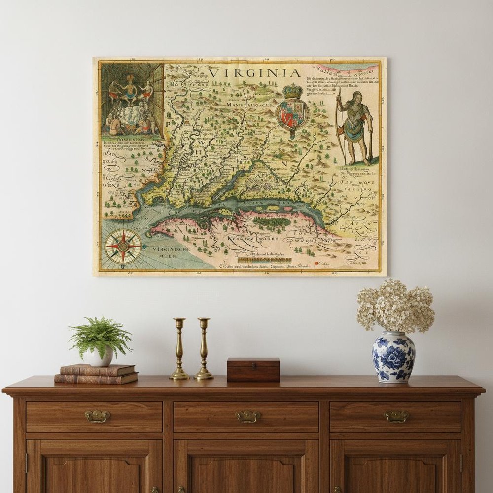 24" X 32" Map Of Virginia C1627 Vintage  Poster Wall Art HomeRoots