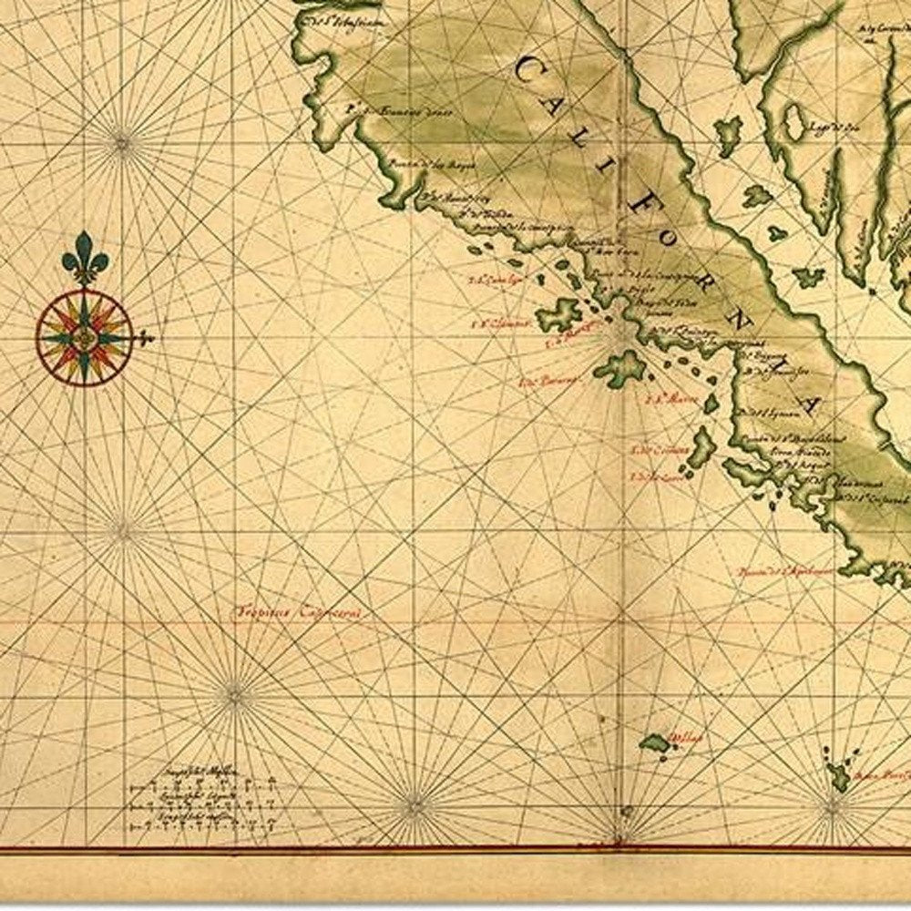 16" X 24" California As An Island C1650 Vintage Map Wall Art — view 4