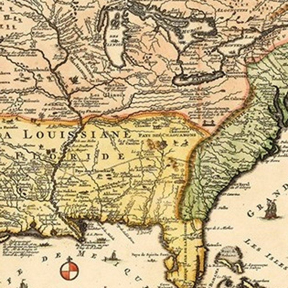 Vintage 1718 Map Of New France Unframed Print Wall Art — view 3
