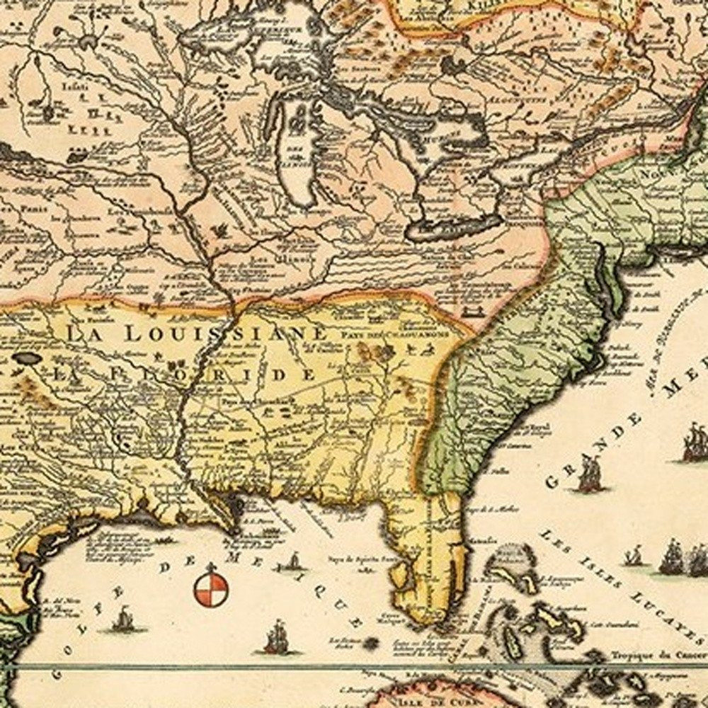 Vintage 1718 Map Of New France Unframed Print Wall Art HomeRoots