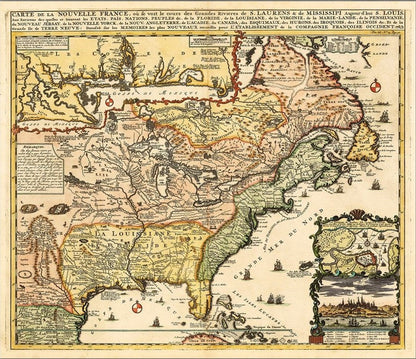 Vintage 1718 Map Of New France Unframed Print Wall Art HomeRoots